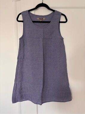 Flax Light Purple Linen Sleeveless Ruffle Hem A-Line Dress Petit